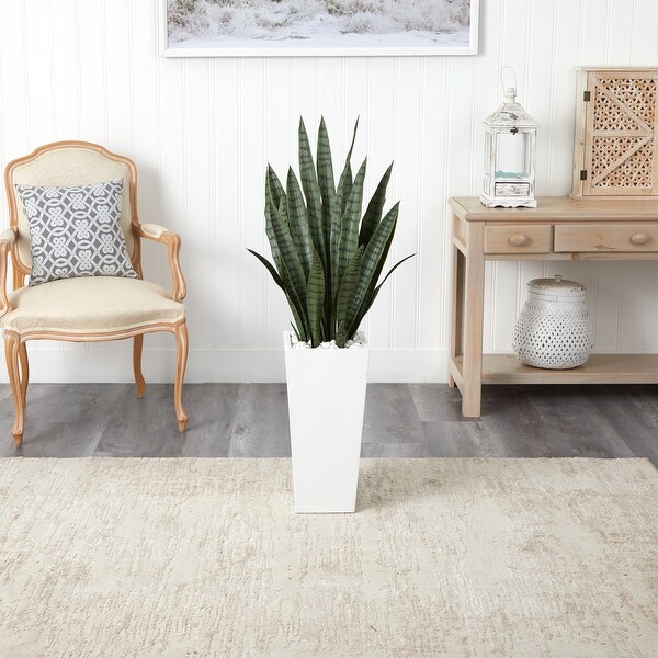 4' Sansevieria Artificial Plant in White Tower Planter