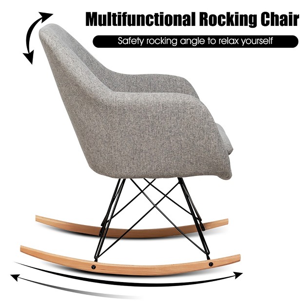 Costway Rocking Chair Fabric Rocker Upholstered Single Sofa Chair Accent Armchair Grey