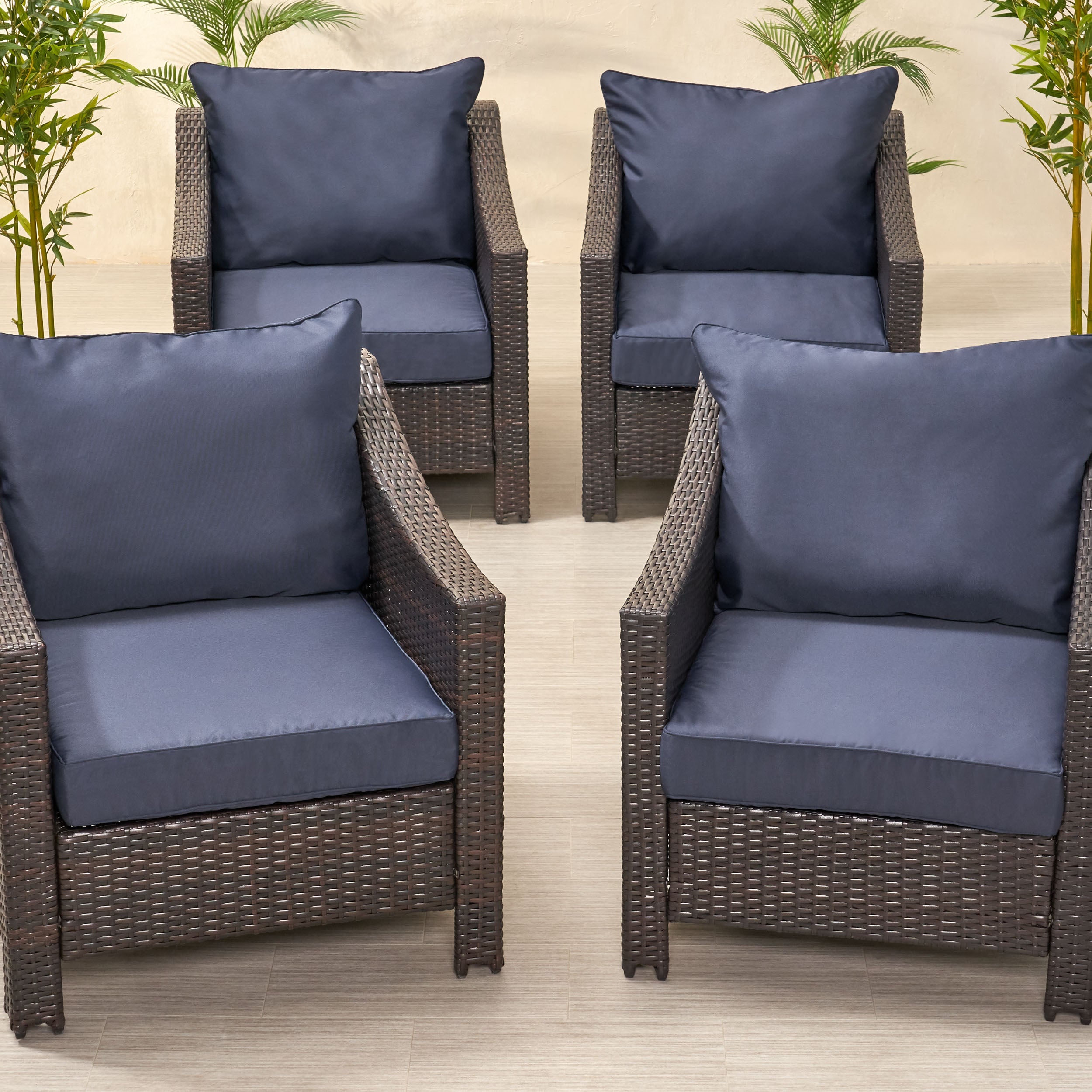 Luciella Outdoor Water Resistant Fabric Club Chair Cushions with Piping (Set of 4)