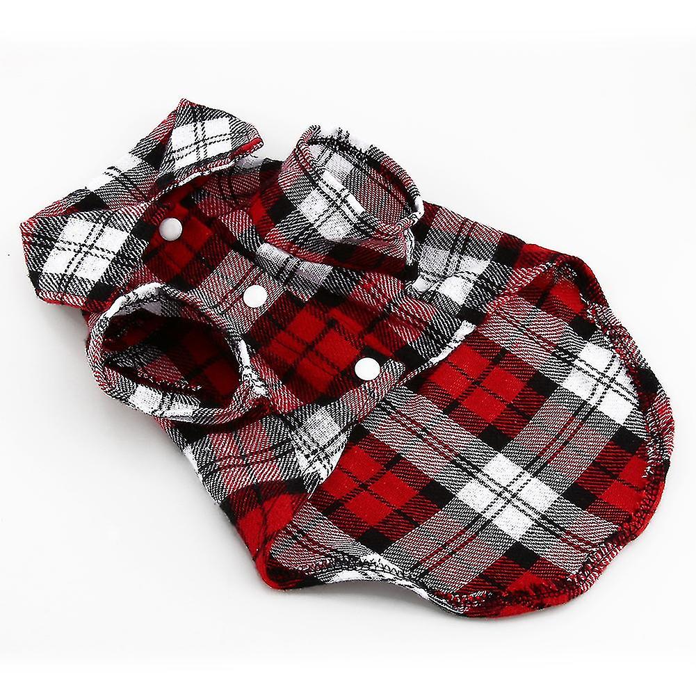 New Small Pet Dog Puppy Plaid T Shirt Lapel Coat Cat Jacket Clothes Costume Red L