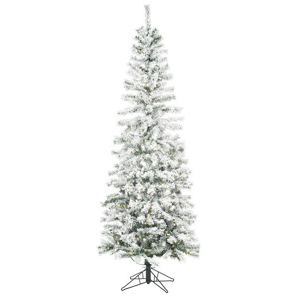 Vickerman 9.5' Flocked Pacific Pencil Artificial Christmas Tree，Warm White LED Lights