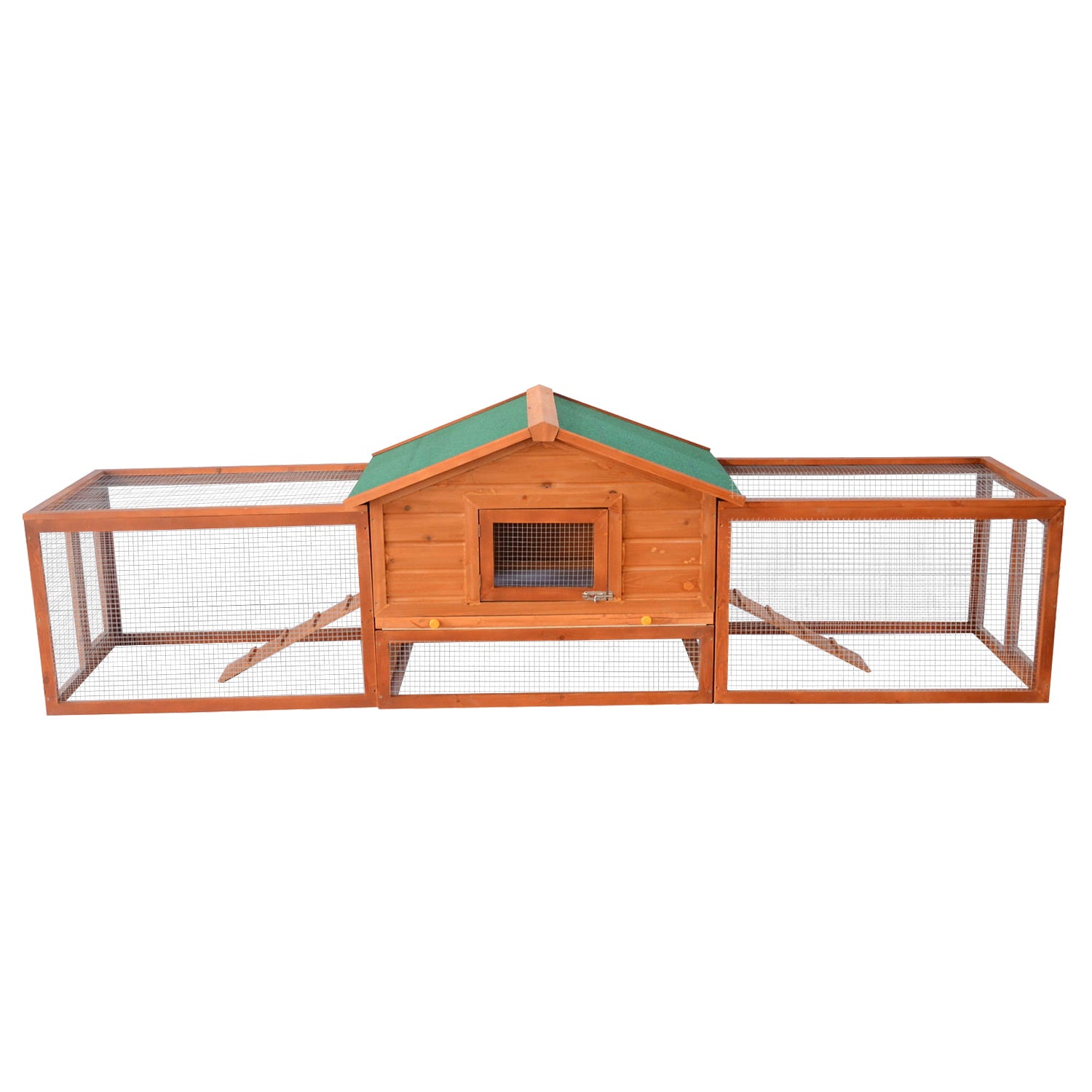 Pawhut 2-Story Large Wooden Rabbit Hutch Pet House with Ramps， Lockable Doors， Run Area and Asphalt Roof for Outdoor Use