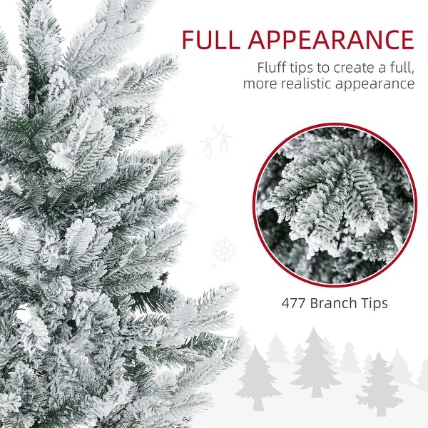 6ft Tall Flocked Artificial Auto Open Christmas Tree Holiday Decor with 477 Snow Branches and Steel Base