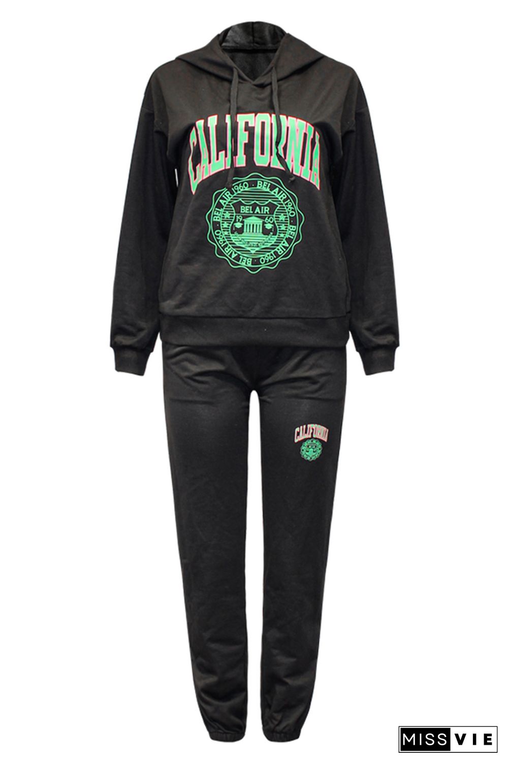 California Print Hoodies 2pcs Pant Set