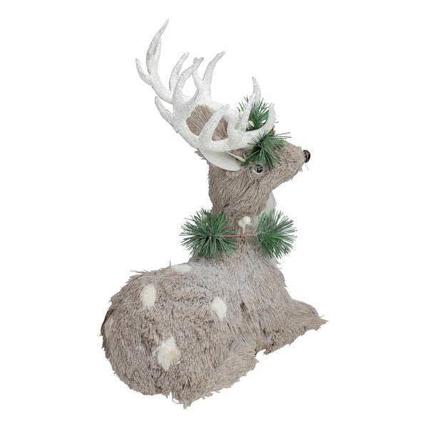 Sitting Sisal Reindeer with Wreath Christmas Figure