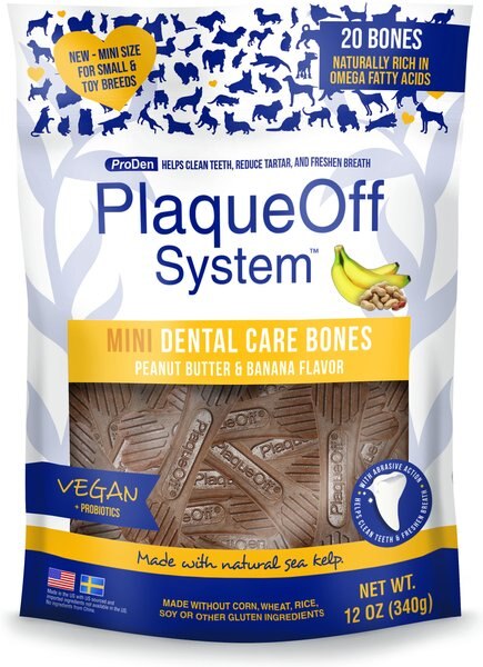 ProDen Plaque Off System Mini Dental Care Bones Peanut Butter and Banana Flavor Dental Chews for X-Small and Small Dogs