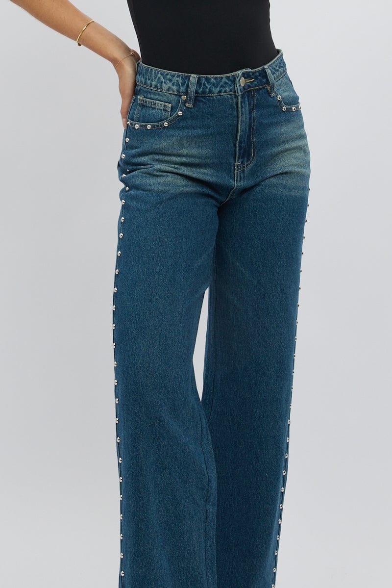 Denim Baggy Jeans Stud Detail