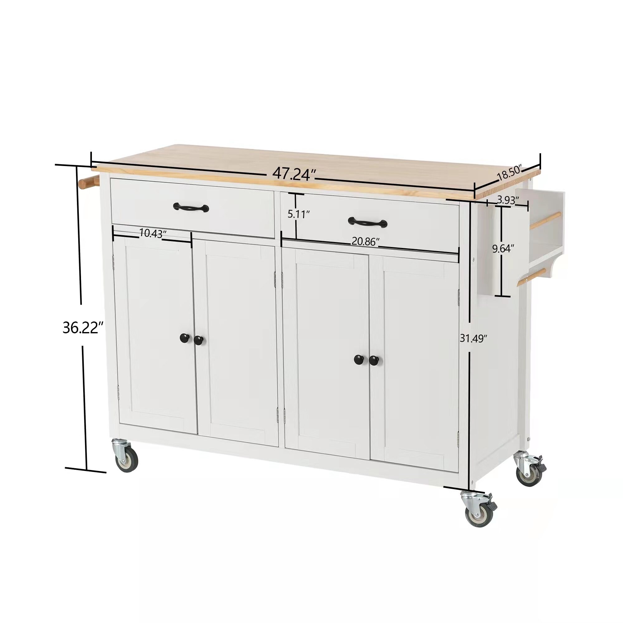 Kitchen Island Cart with Solid Wood Top and Locking Wheels