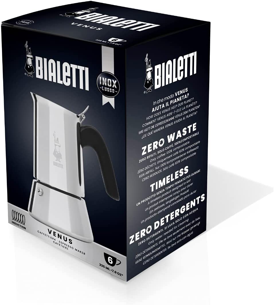 Bialetti - New Venus Induction， Stovetop Coffee Maker， Suitable for all Types of Hobs， Stainless Steel， 10 Cups (15.5 Oz)， Aluminum， Silver