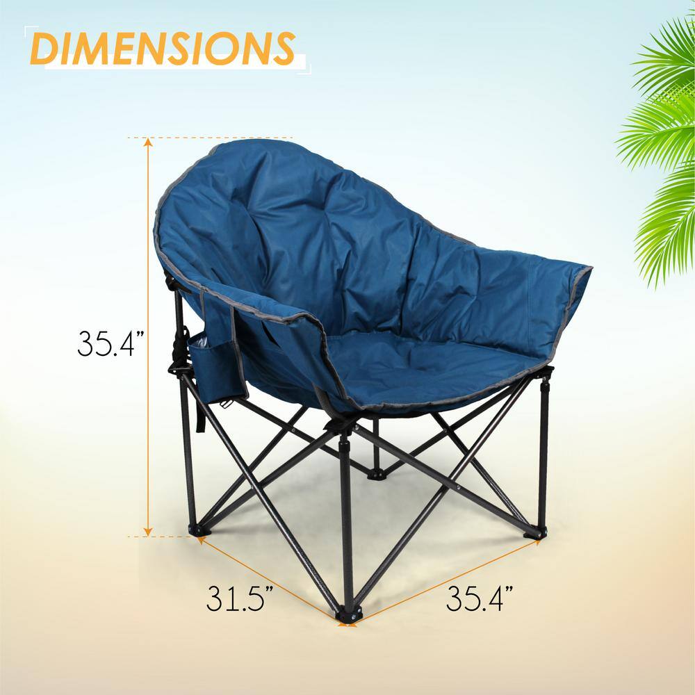 PHI VILLA Folding Moon Camping Chair Heavy-Duty Saucer Chair With Carrying Bag Peacock Blue Pedded Chair THD-E01CC-410