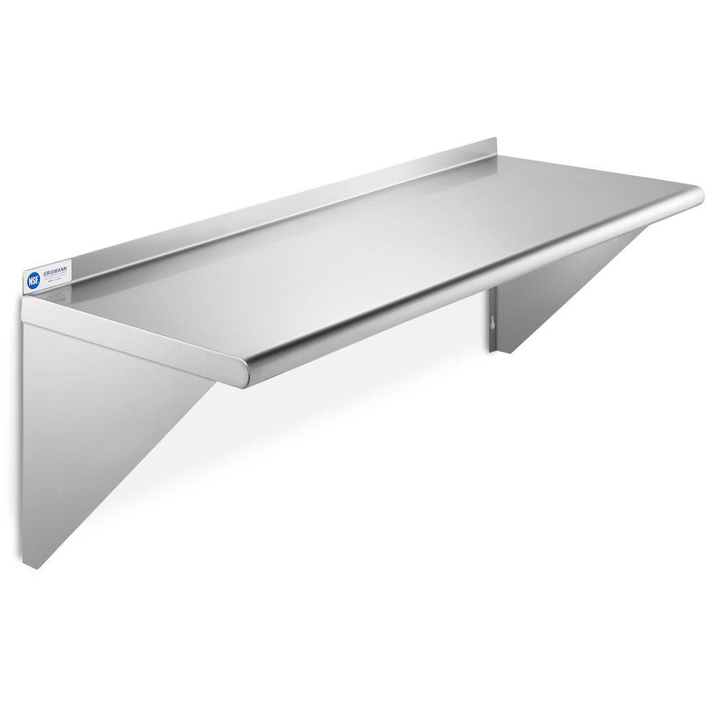 GRIDMANN 12 in. x 36 in. x 18.5 in. Stainless Steel Wall-Mount Garage Wall Shelf with Brackets GR42-SH1236.