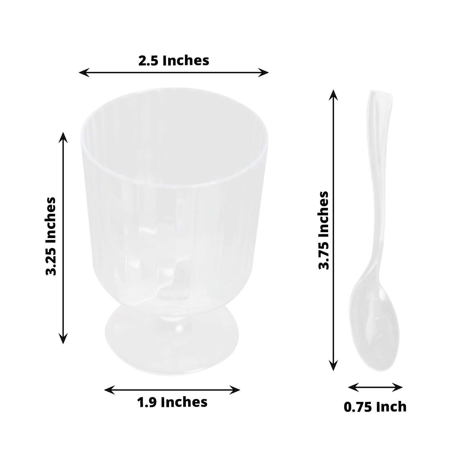 24 Pack Clear Mini Ribbed Pedestal Plastic Dessert Cups With Spoons, Disposable Snack Cup Spoon Sets 5oz