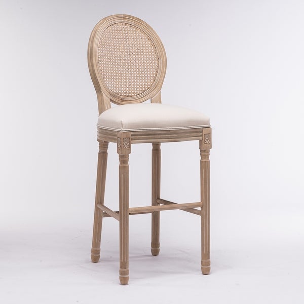 2pcs French Style Barstools with Upholstered Seating and Rattan Back