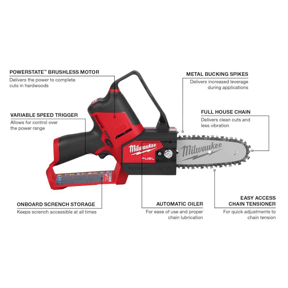 MW M18 FUEL 18 Volt Lithium Ion  Brushless Battery 16 in. Chainsaw  M12 FUEL HATCHET Tool Only  2 Tool 2727-20-2527-20