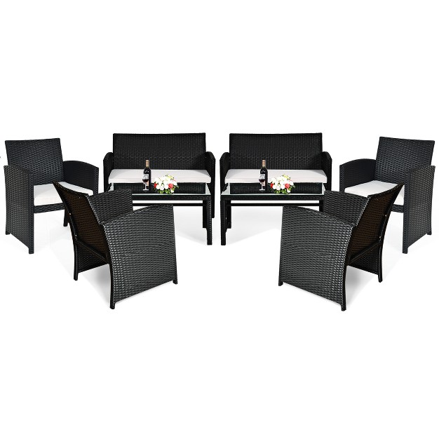 Costway 8pcs Patio Rattan Furniture Conversation Set Cushioned Sofa Table Garden Black