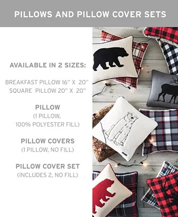 Eddie Bauer Cabin Plaid Bear Cotton Yarn Dye Flannel Reversible Breakfast Pillow