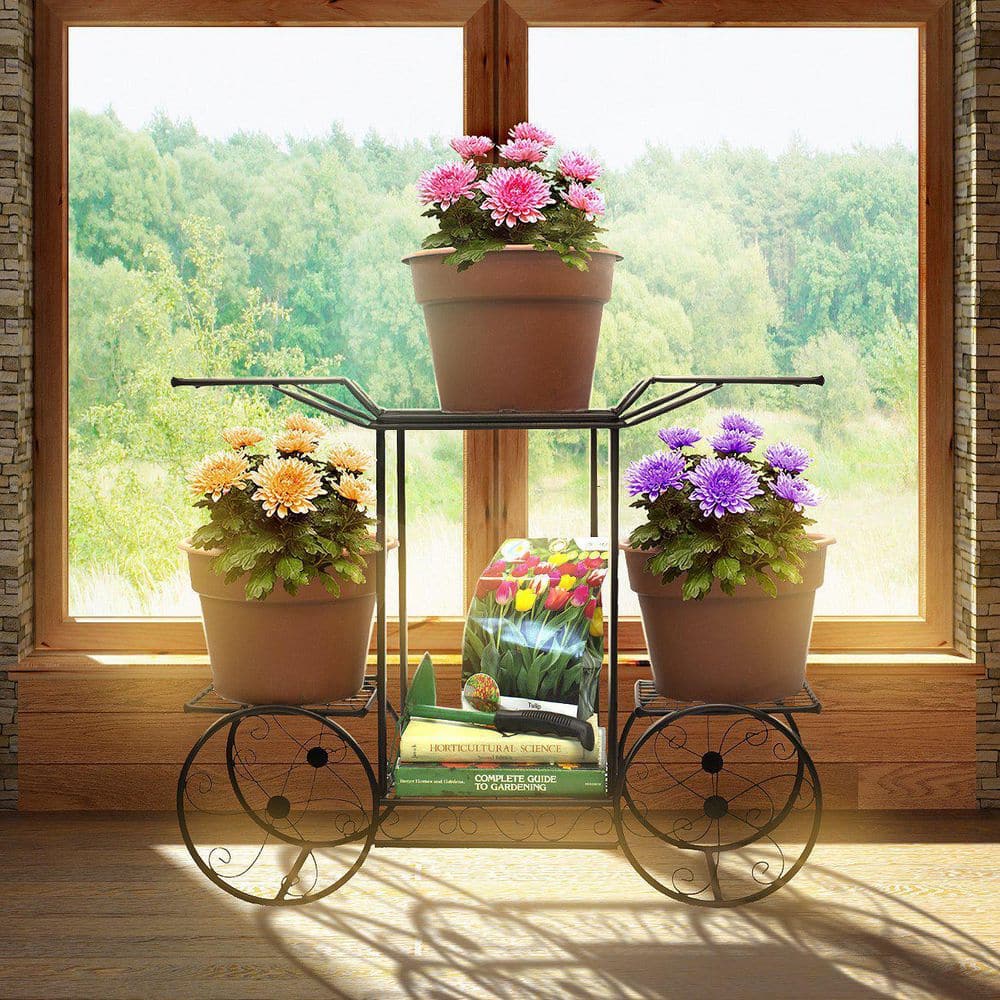 31 in. Garden Cart Stand and Flower Pot Plant Holder Display Rack Metal (6-Tiers) 0924CY71DZWXRX