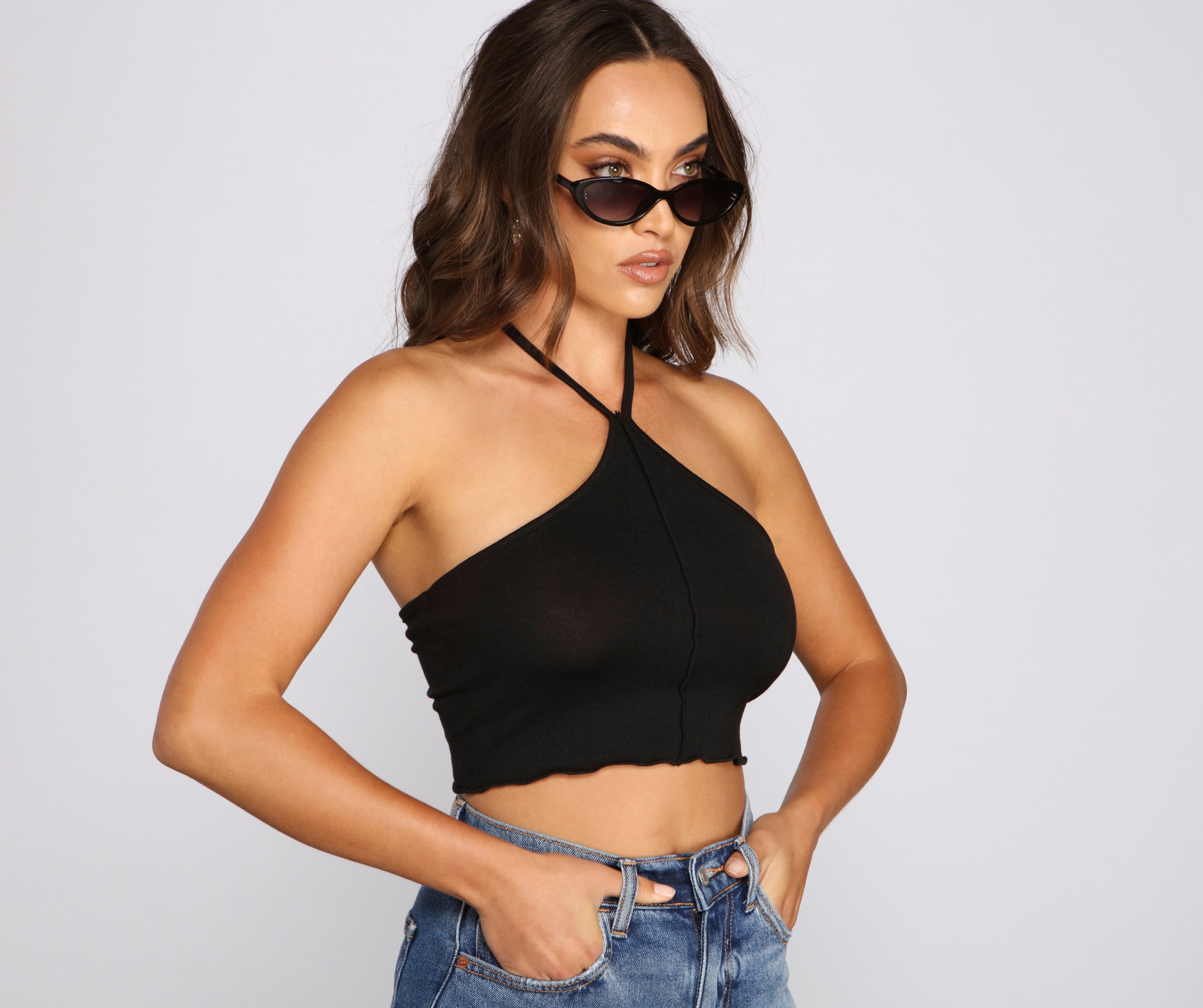 Trendy Halter Knit Crop Top