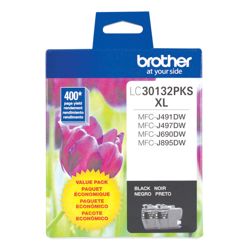 Brother LC30132PKS High-Yield Ink， 400 Page-Yield， Black， 2/Pack