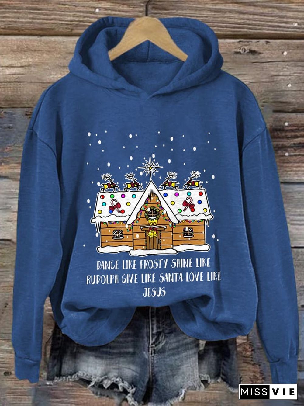 Women's Casual Dance Like Frosty Shine Like Rudolph Give Like Santa Love Like Jesus Printed Long Sleeve Sweatshirt