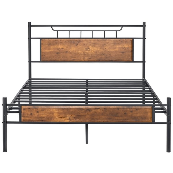 Industrial 3 piece Queen Bedroom Set Bed Frame and Nightstand set of 2， Vintage Brown - - 36583879