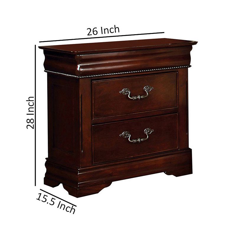 2 Drawer Wooden Nightstand with Hidden Top Drawer and Metal Handles， Brown