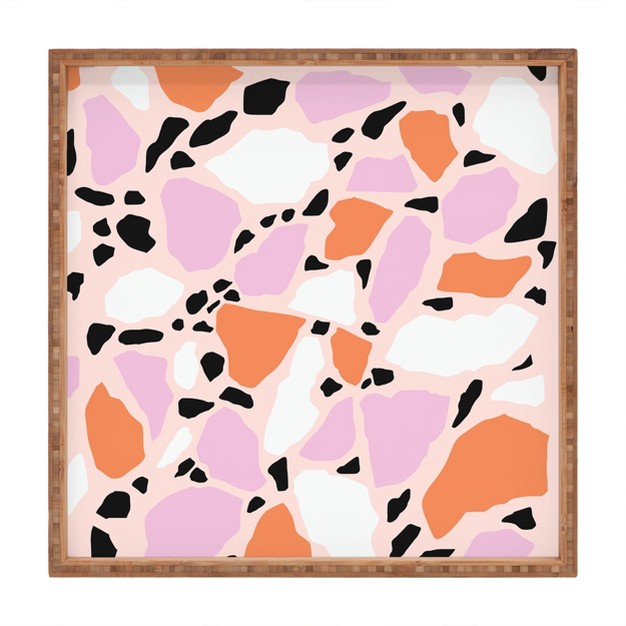 Emanuela Carratoni Pink Shadows Terrazzo Square Bamboo Tray Deny Designs