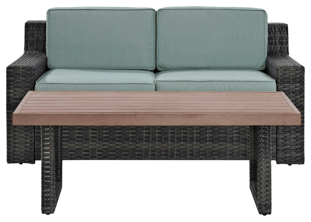 Beaufort 2Pc Outdoor Wicker Chat Set Mist/Brown   Loveseat  ampCoffee Table   Tropical   Outdoor Lounge Sets   by Crosley  Houzz