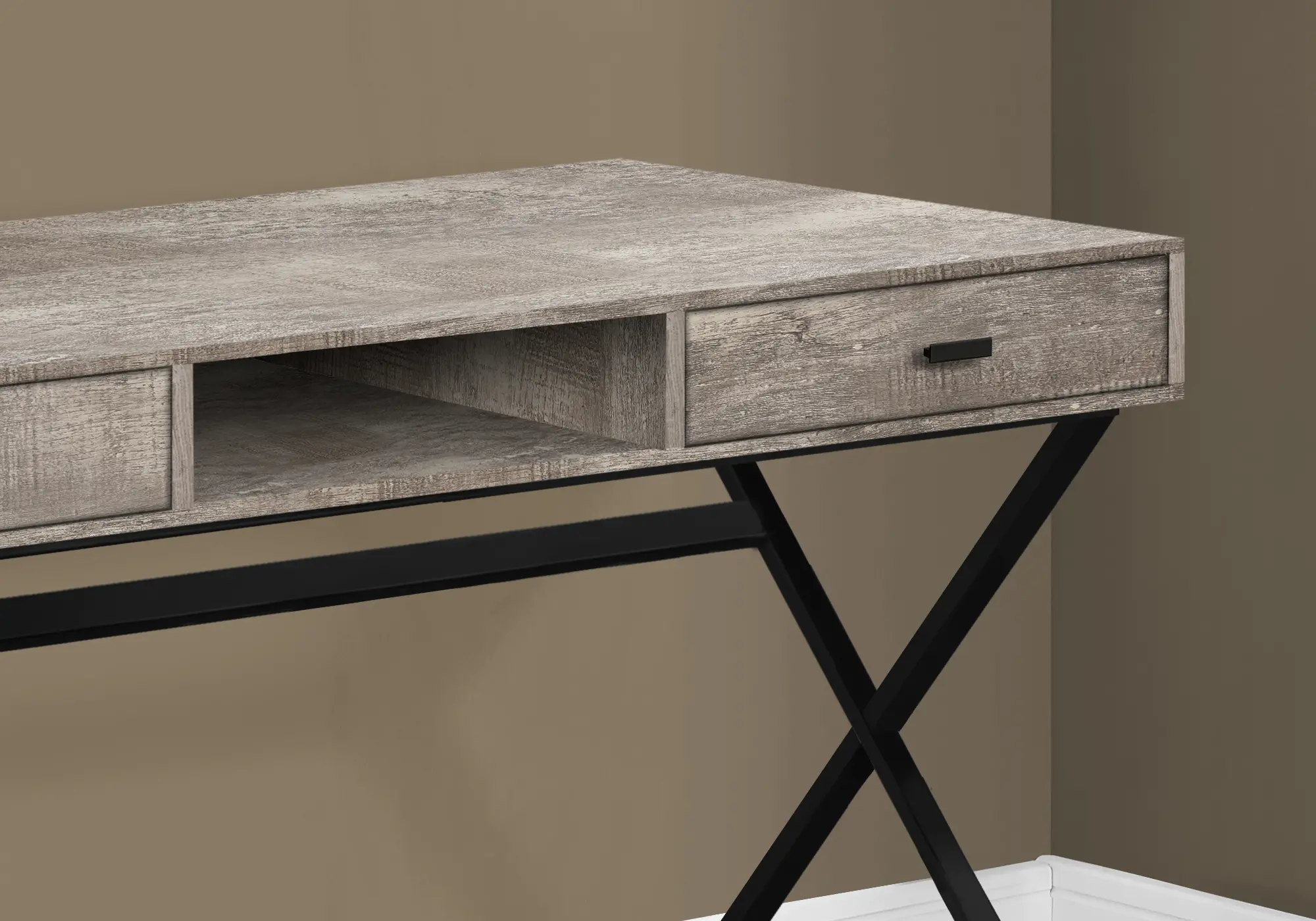 Taupe Wood Desk with Black Metal Base