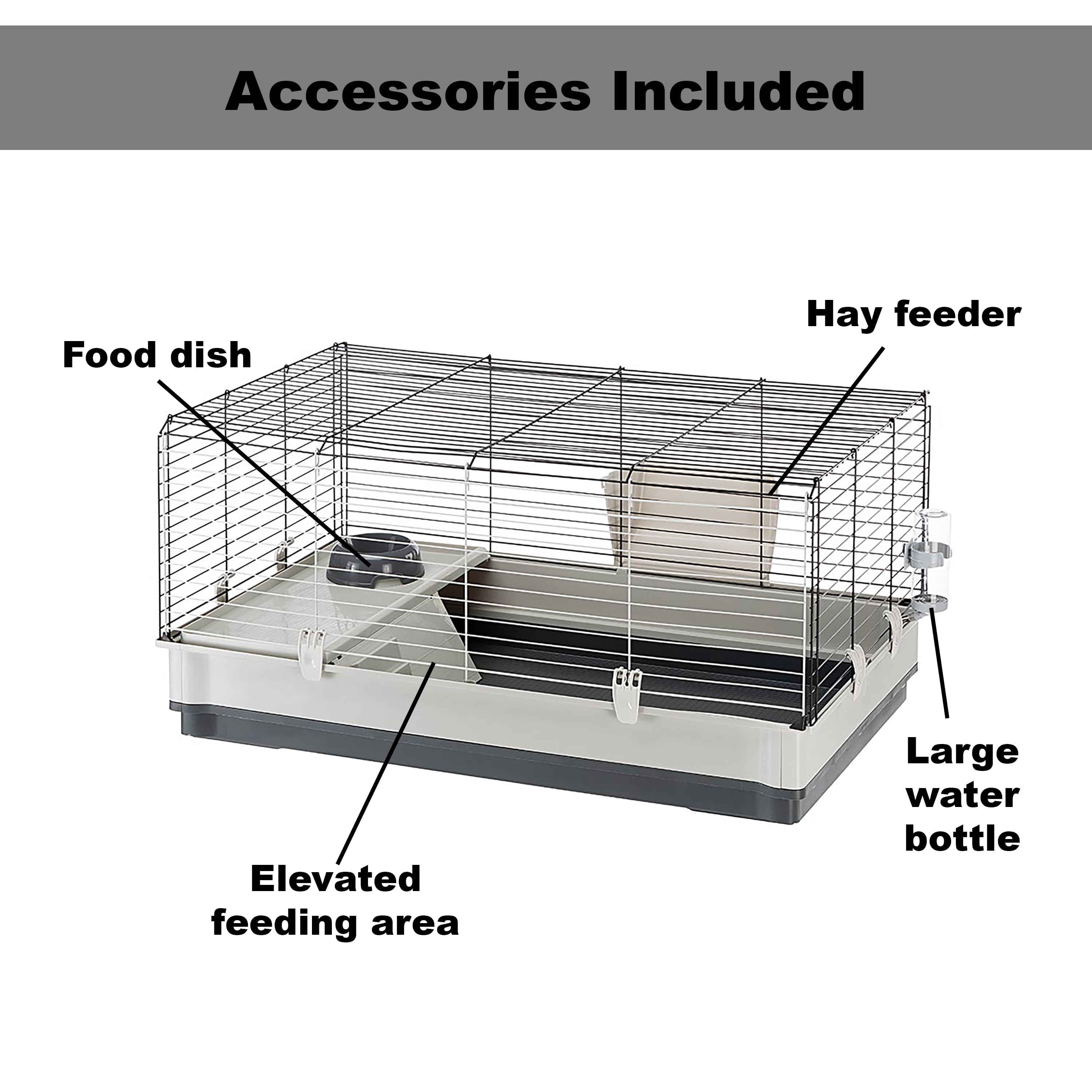 Ferplast Krolik Rabbit Cage | 39.4L x 23.6W x 19.7H Inches | Gray and Black