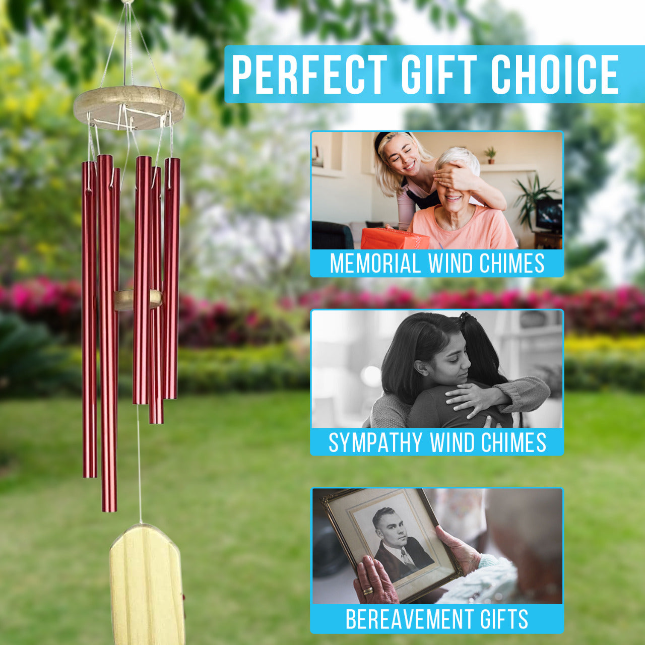 TRIGZONE Sympathy Wind Chimes for Outside Clearance-25 Inch Aluminum Wind Chimes Outdoor Clearance， Personalized Windchimes Outdoors with 6 Tuned Tubes for Garden Patio Balcony and Home (Red)