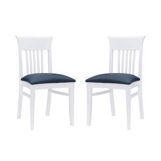 Linon Home Decor Jude White Wood with Navy Faux Leather Side Chair (Set of 2) THDAC3795