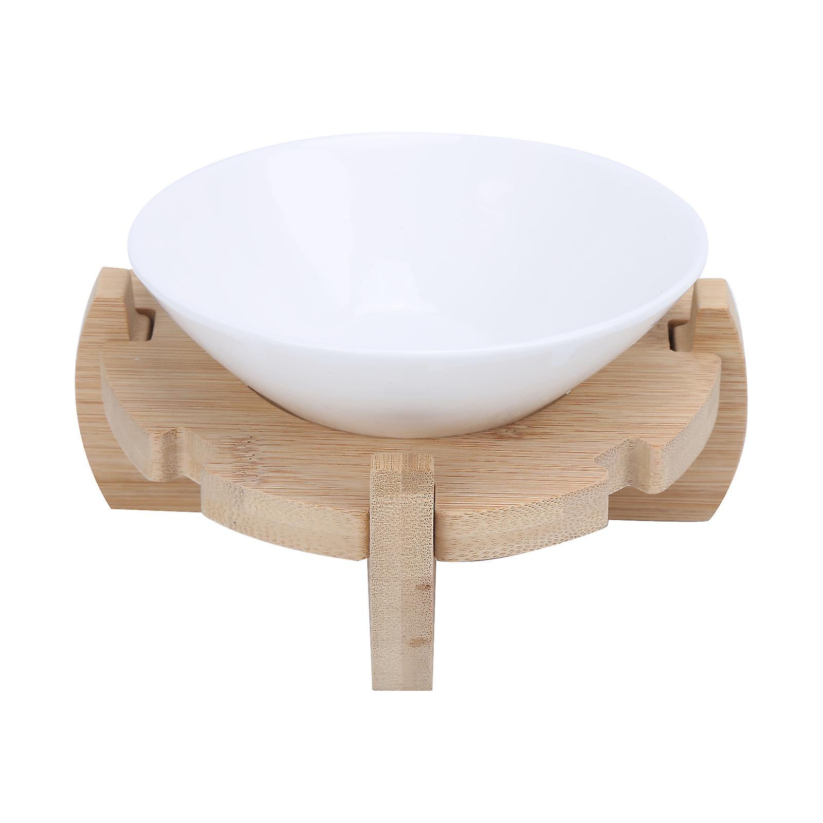 Ceramic Cat Bowl Raised Double Food And Water Bowl With Wood Stand For Cats And Dogs