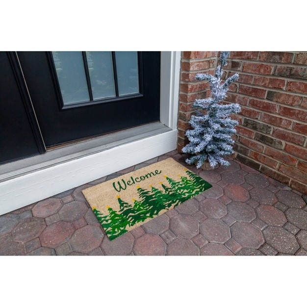 X 2 x27 4 quot Winter Fir Trees Indoor outdoor Coir Doormat Green yellow Entryways