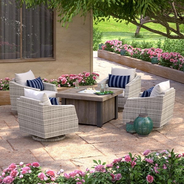 Cannes 5 Piece Sunbrella Outdoor Patio Motion Fire Chat Set