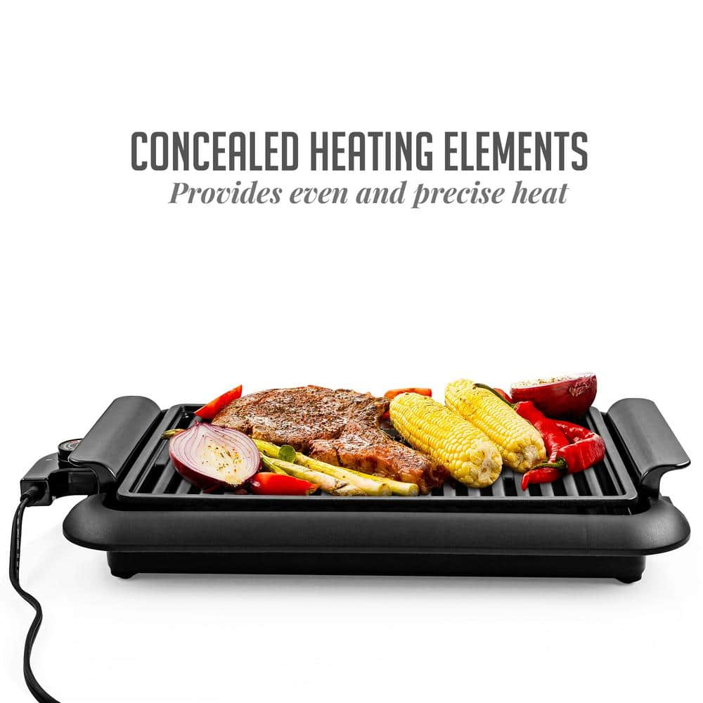 OVENTE 225 sq. in. Cast Iron Black Electric Indoor Grill with Non Stick Plates GD1510NLB