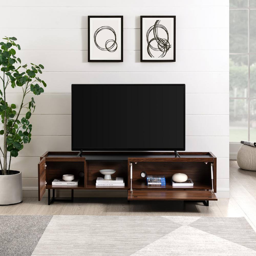 Welwick Designs 63 in. Dark Walnut Wood Modern tv Stand with 2 Doors Fits tvs up to 65 in. with Metal T-Legs HD9341