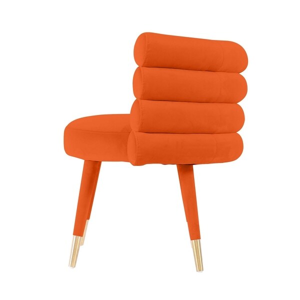 Cid 28 Inch Modern Accent Chair， Arched Rolled Back， Orange Velvet