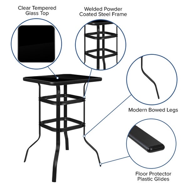 3 Piece Outdoor Glass Bar Patio Table Set with 2 Barstools - Overstock - 32292022