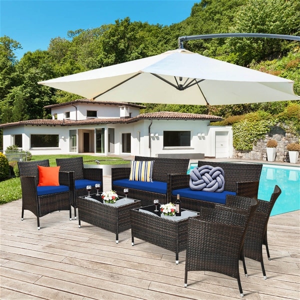 4 Pieces Comfortable Outdoor Rattan Sofa Set with Table