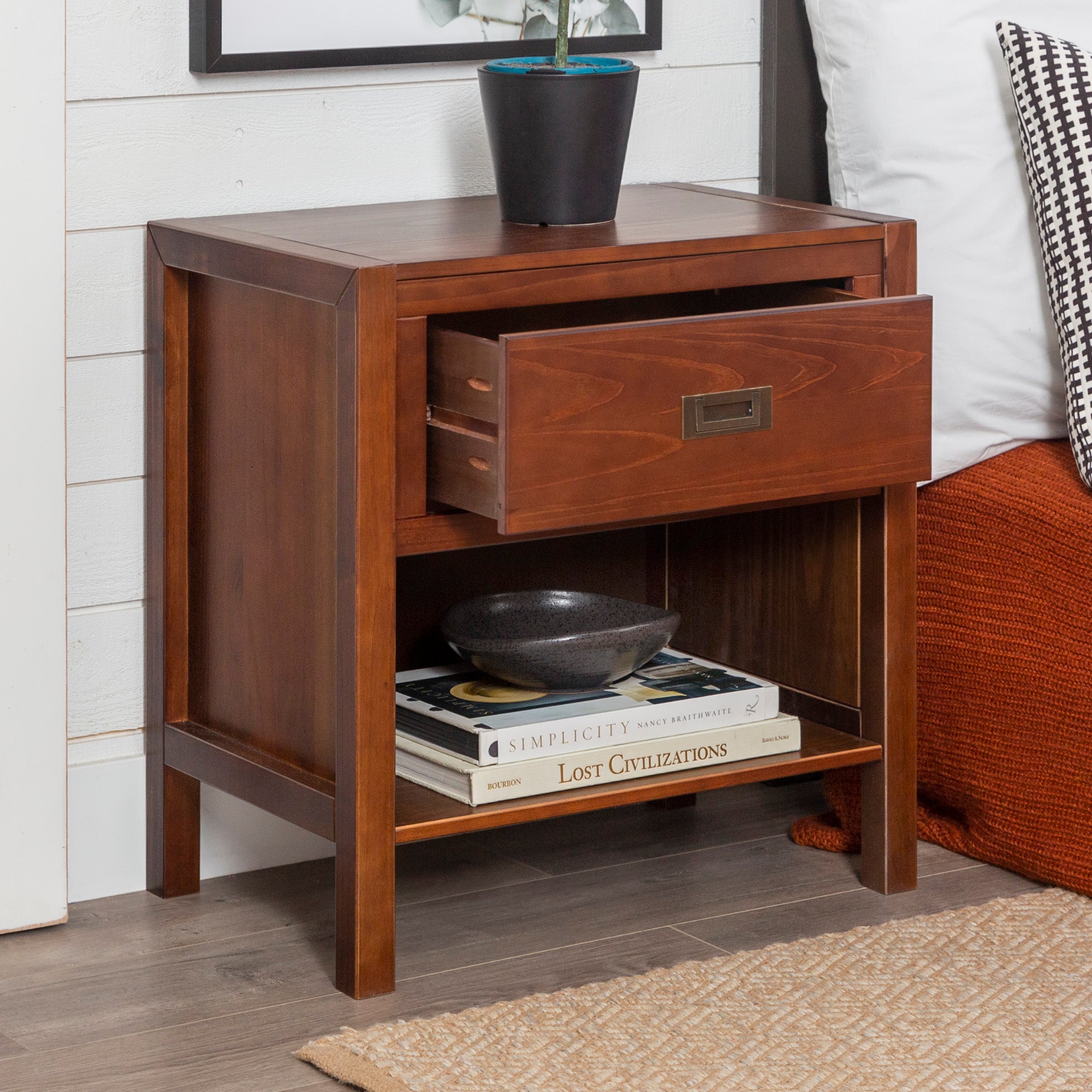 Annabelle One Drawer Open Storage Walnut Nightstand by Chateau Lyon