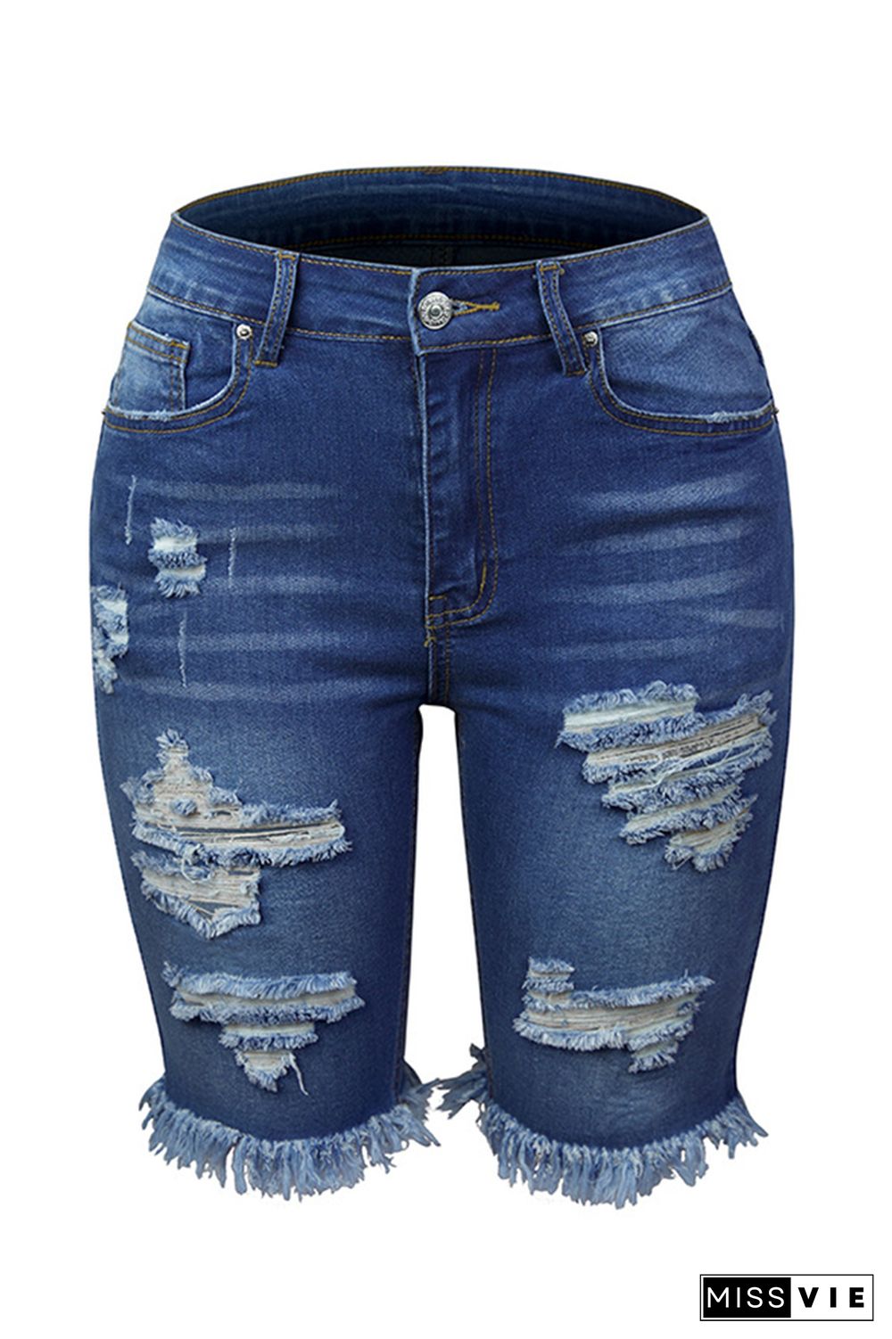 Ripped Tassel Mid Length Jeans Shorts Wholesale