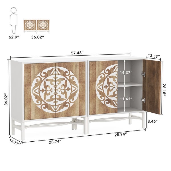 4-Door Buffet Cabinet，Wood Sideboard Storage Cabinet