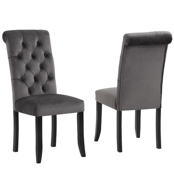 Fabric Tufted Dining Chair with Wooden Legs (Set of 2)