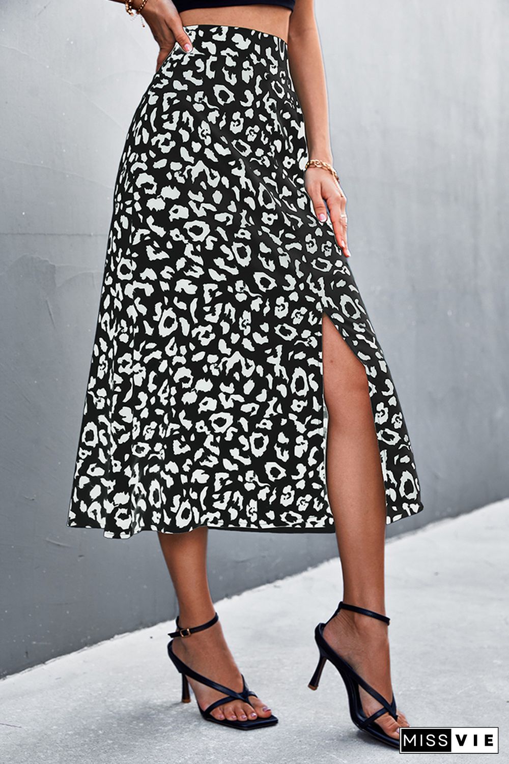 High Waist Leopard Print Split Skirt Wholesale