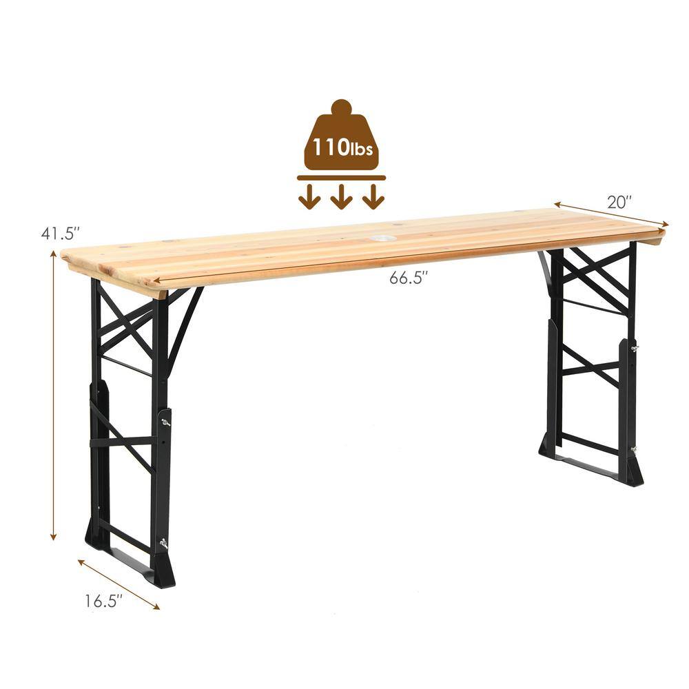 HONEY JOY Folding 41.5 in. Rectangle Wood Outdoor Picnic Table Portable Dining Table Height Adjustable TOPB005000