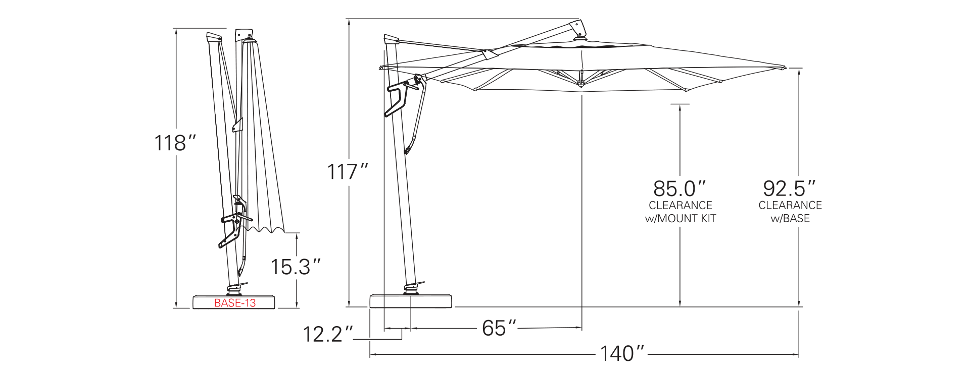 Treasure Garden 10' x 13' AKZ PLUS Cantilever Umbrella Rectangle Series