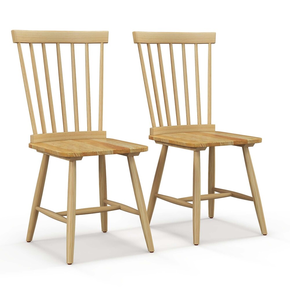 2 PCS Windsor Dining Chairs Armless Spindle Back Wood Black/Natural