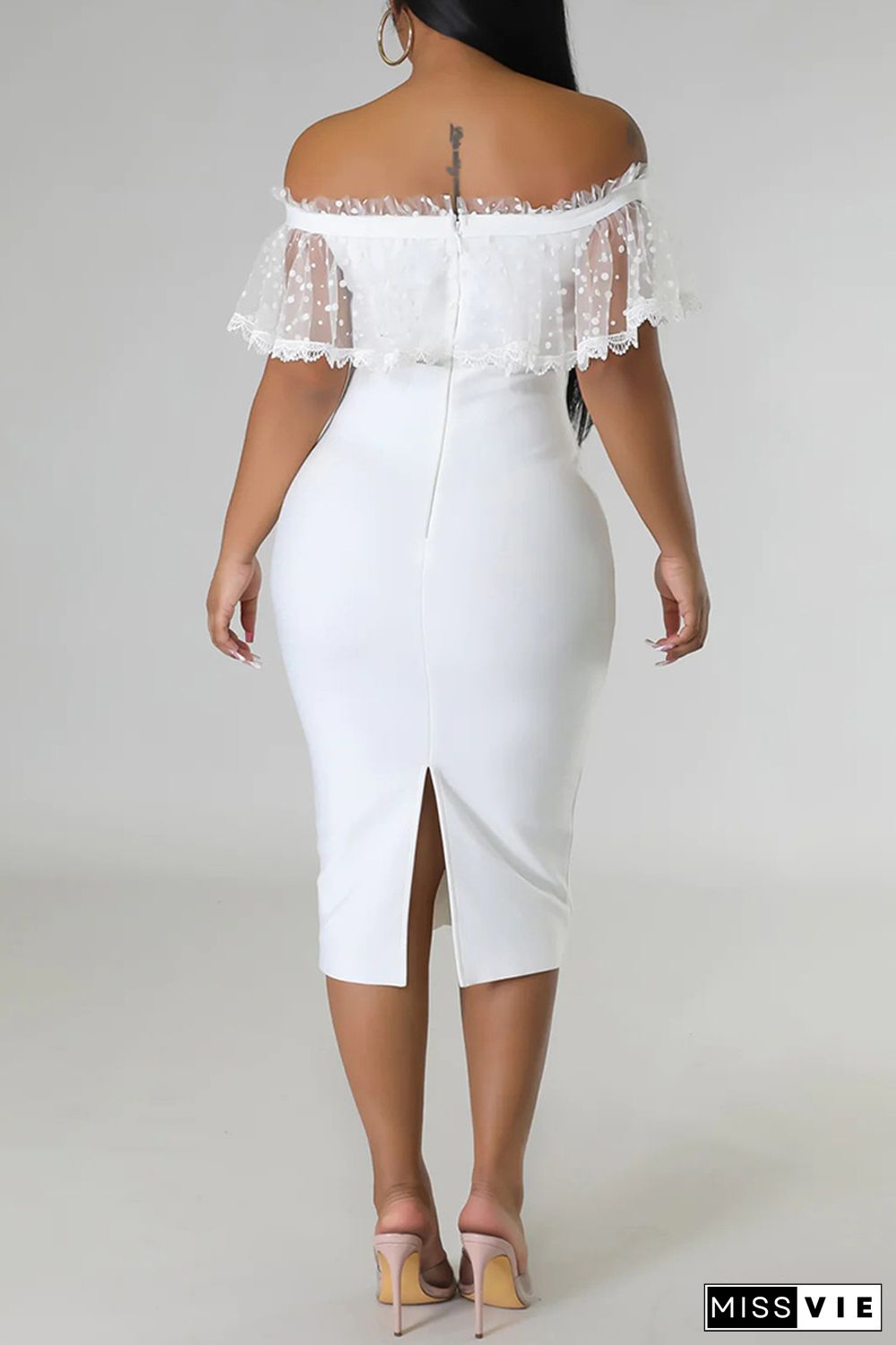 White Casual Solid Patchwork Off the Shoulder One Step Skirt Dresses