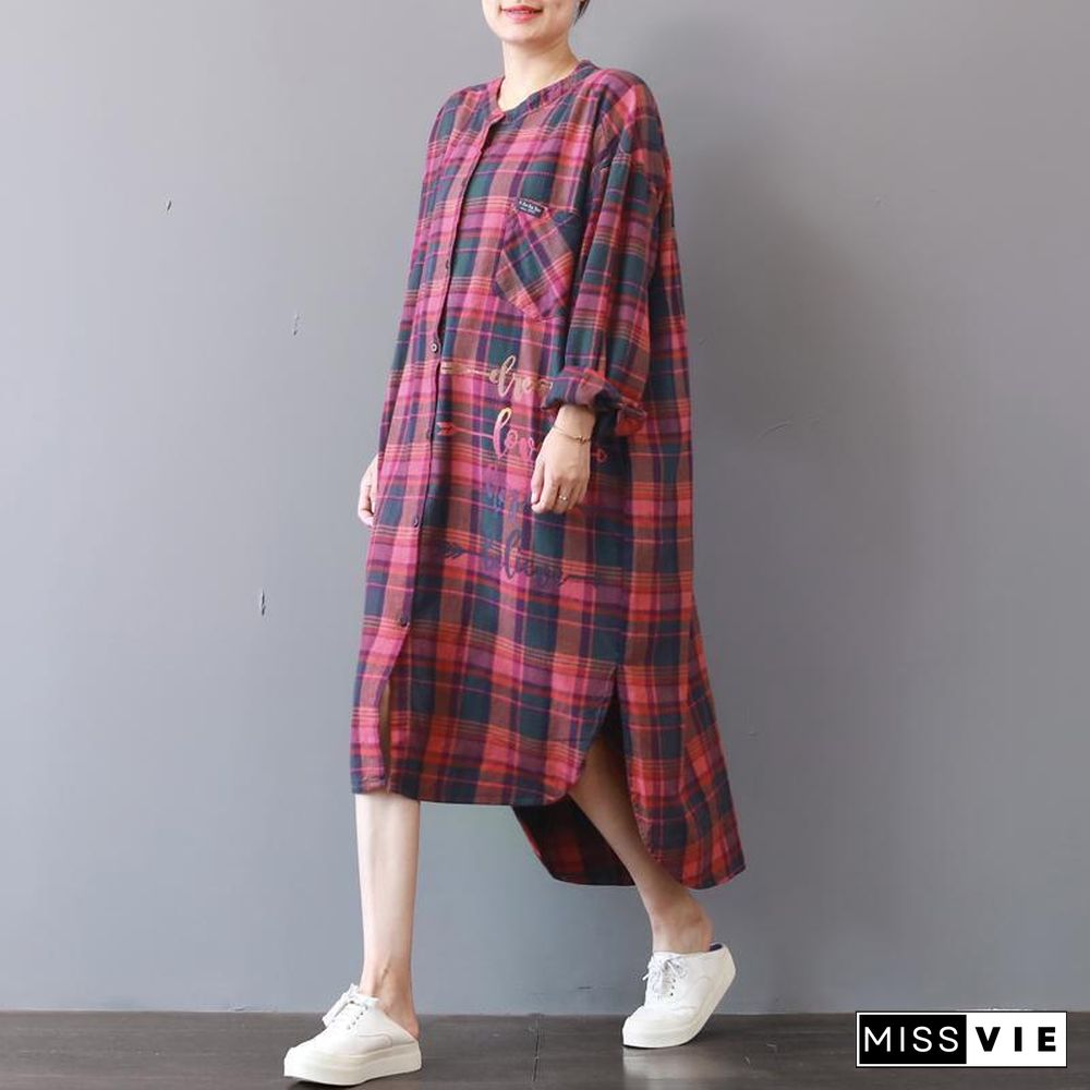 fashion plaid prints cotton caftans Loose fitting cotton clothing shirt dress New low high design kaftans